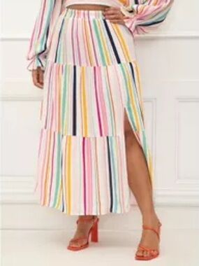 NWT Eloquii Elements Multi-Color Vertical Stripe Maxi Skirt size 18/20